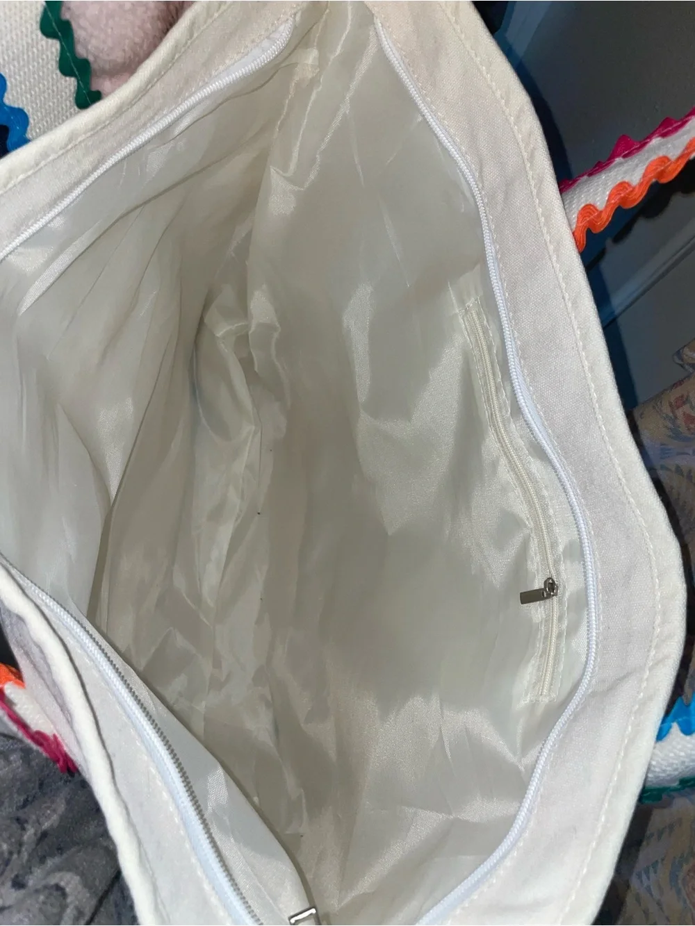 White Canvas Tote with Multicolor Trim by Unknown Brand
